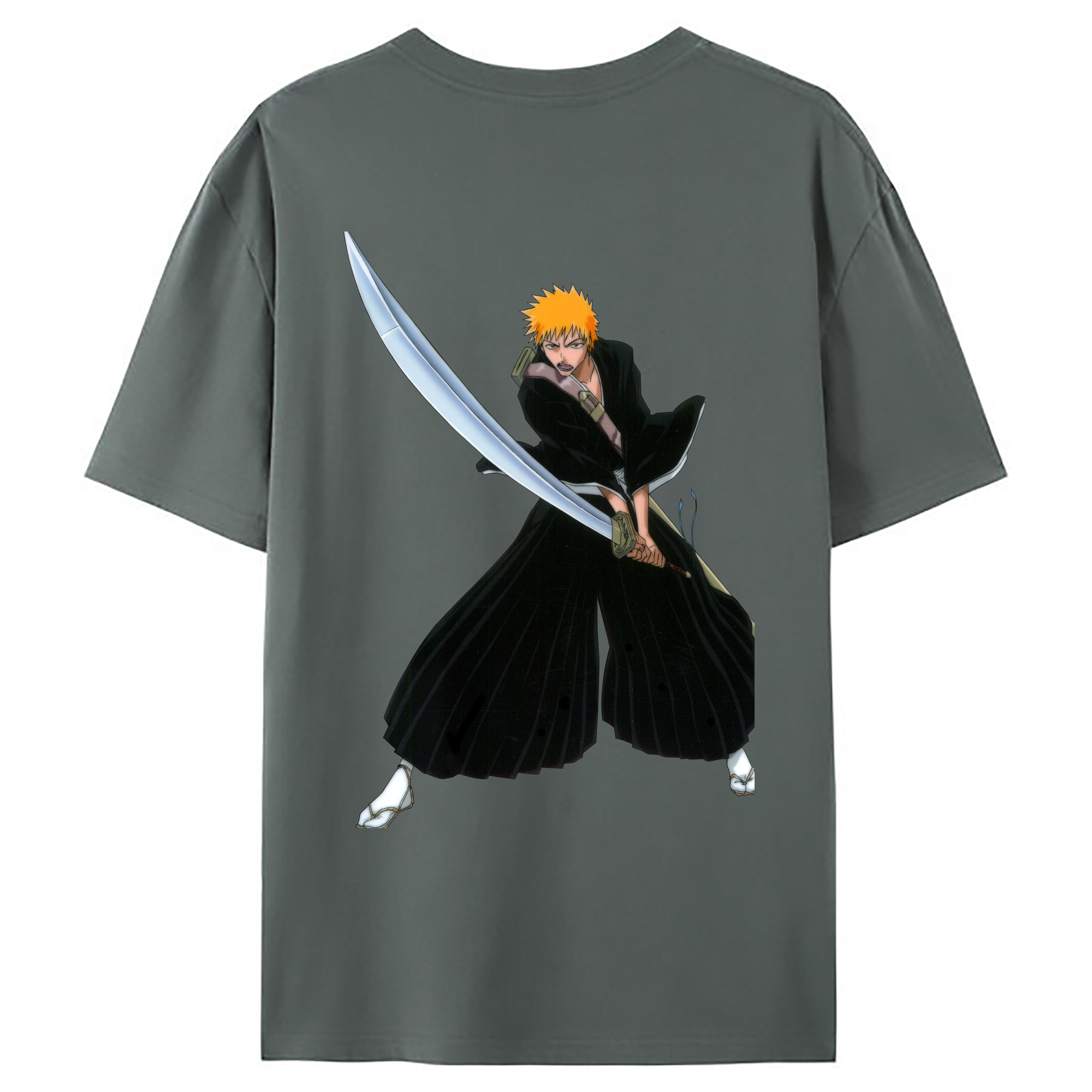 （画像用） ブリーチ 黒崎一護（くろさき いちご）BLEACH Kurosaki Ichigo 綿100％ メンズ半袖Tシャツ（バックプリント） 通気性